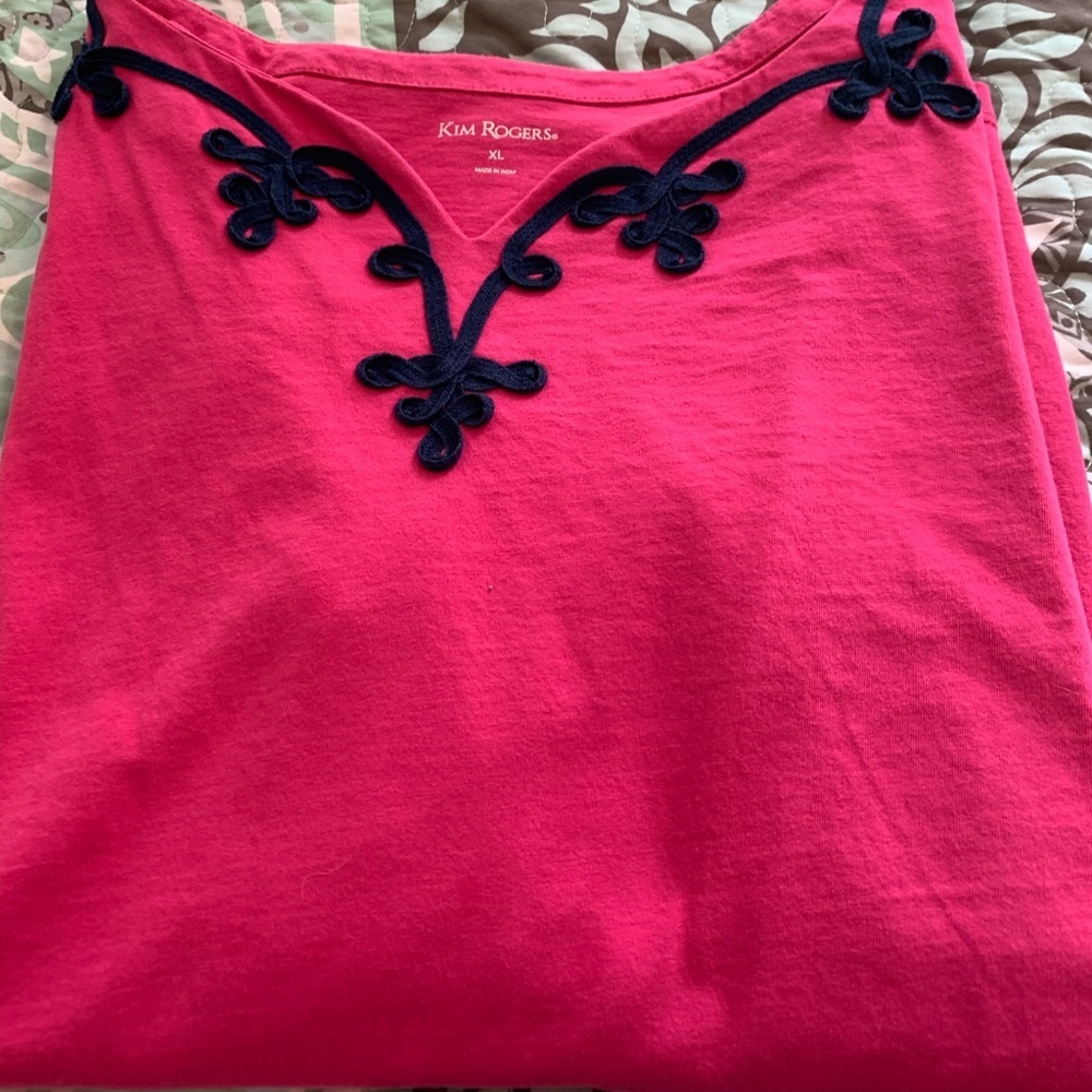 ❤️❤️Kim Rogers XL Pink quarter length sleeve Cotton top
